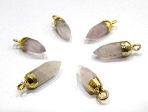 Pendentif en quartz rose naturel, petit charme en forme de balle, connecteur à boucle unique, plaqué or, environ 0,5 pouce de long - Product Image 2