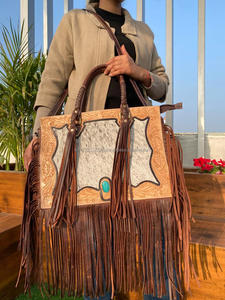 Bolso de mano con flecos de piel de vaca de estilo occidental, bolso de compras grande con borlas de alta calidad para mujer, novedad - Product Image 4