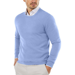 Men's <b>Light</b> Blue Crew Neck Pullover Sweater Full Sleeve 100% Cotton Anti-Pilling Winter Standard Thickness - Product Image 1