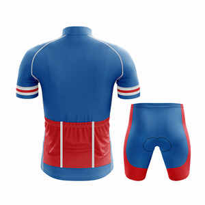 Tenues de cyclisme de marque pour hommes, à manches courtes, avec fermeture éclair, bleu, rouge, blanc, motif géométrique, vêtements de cyclisme pour garçons - Product Image 2