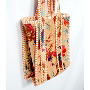 Handmade Quilted Velvet <b>Small</b> Tote Bag Floral Cotton Shoulder Handbag Striped <b>Shopping</b> Carry All for Daily Travel - Product Image 4