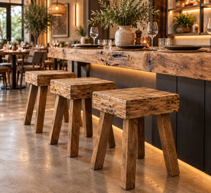 Taburete de Bar de Madera de Olmo Rústico, Taburete de Barra de Madera Maciza, Estilo Rústico Antiguo para Restaurante, Hotel y Muebles - Product Image 1