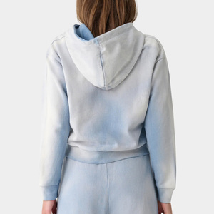 Women's Color Hooded <b>Zip</b>-<b>Up</b> <b>Crop</b> Sweatshirt With Front Logo Heat-Transfer Printing Regular Sleeve Knitted Cotton Spring Style - Product Image 5