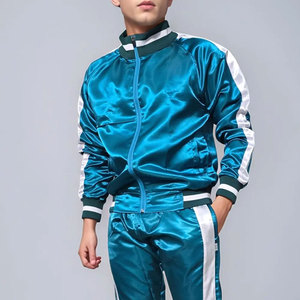 Men's <b>Teal</b> Satin Printed Tracksuit Set Full Sleeve Stand Collar Regular Fit Streetwear Winter Wear Windbreaker Reversible - Product Image 6