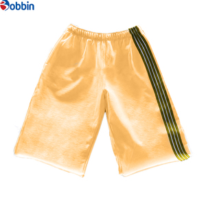 Custom Low MOQ Customized Side Stripe Raw Edge 3/4 <b>Shorts</b> Mens Streetwear Heavyweight Baggy Cotton <b>Below</b> <b>Knee</b> Sweat <b>Shorts</b> - Product Image 1