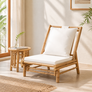 Wholesale Bamboo Lounge Chair with Cushion Natural Solid Frame Lightweight Comfortable Outdoor Indoor Patio <b>Seating</b> Furniture - Product Image 1