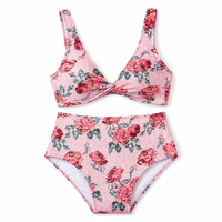 Set Bikini Cetak Bunga Pinggang Tinggi Desainer untuk Wanita, Baju Renang Dua Potong V-Neck, Pakaian Renang Pantai Custom untuk Kolam Renang