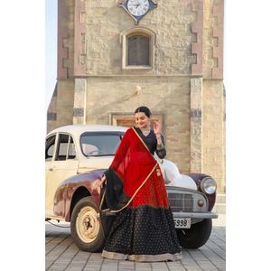 LATEST GEORGETTE FOIL WORK <b>LEHENGA</b> CHOLI WITH DUPATTA <b>RED</b> - Product Image 1