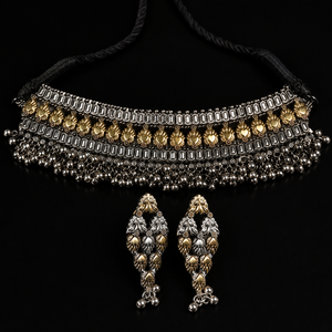 Ensemble Collier Ras-du-Cou et Boucles d'Oreilles Bohèmes Ghungroo Bicolore Argent et Or pour Amoureux, Vente en Gros, Fournisseur en Gros pour Femmes, Fiançailles et Mariage - Product Image 4