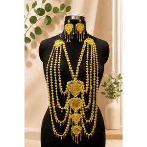 Exquisite Bohemian Copper <b>Gold</b> Plated Wedding Engagement Party Women's Jewelry <b>Set</b> Necklace Earrings Golden Filigree Tassel <b>Set</b> - Product Image 3