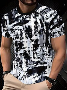 <b>Men</b> s Abstract Print Short Sleeve O-Neck T-Shirt Slim Fit Quick Dry Knitted Polyester Casual Wear Custom Logo <b>Men</b> s Cotton - Product Image 5