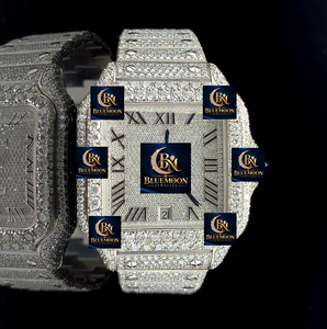 Reloj de Lujo Blue Moon, Estilo Hip Hop, Cuadrado, Bisel con Diamantes, Acero Inoxidable, Cristal de Zafiro, 42mm, Analógico, Fecha, GPS, Alta Calidad - Product Image 1