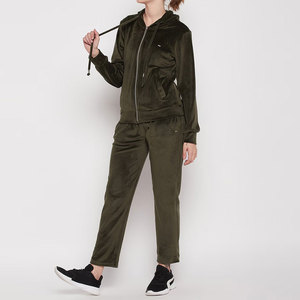 Nouvel ensemble 2 pièces pour femme en velours respirant et léger, sweat à capuche zippé et pantalon, survêtement d'hiver uni - Product Image 2