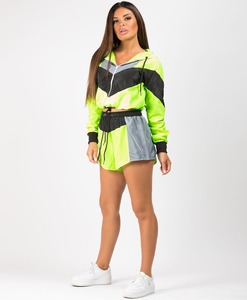 Custom Lightweight Windbreaker Zipper Crop <b>Jacket</b> <b>Short</b> Set Women Wholesale Custom Windbreaker Sets - Product Image 2