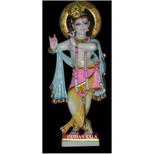 Estatua de Lord Krishna en Posición de Pie para Decoración del Hogar y Templo, Mármol Blanco con Acabado Fino Pulido - Product Image 1