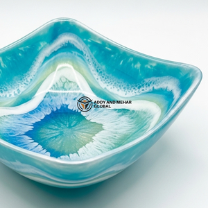 ชามตกแต่งทรงโค้งสีน้ำเงินสวยหรู เป็นมิตรกับสิ่งแวดล้อม ทำด้วยมือ ชามเสิร์ฟผลไม้ดีไซน์ทันสมัย สำหรับโต๊ะอาหารและห้องครัว - Product Image 3