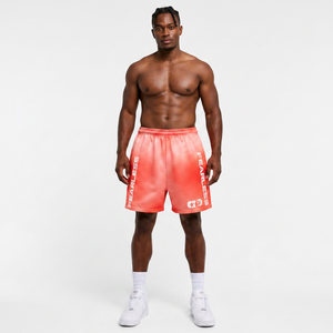 Shorts pour hommes HELLSTR avec imprimé Fearless, taille élastique rouge, style streetwear décontracté, respirant, en maille, pour la plage - Product Image 1