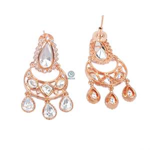 Inaya Polki Designer Chandelier Earrings-Gold Plated Ethnic Vintage Flower with Pearl Diamond & Jade for Party & Wedding - Product Image 4