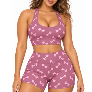 Custom <b>Ladies</b> Sublimated Top and <b>Shorts</b> <b>Set</b> Polyester Spandex Gym Fitness Activewear Wholesale Manufacturer OEM Exporter Factory - Product Image 3