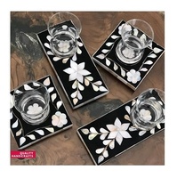 Sous-verre classique incrusté de nacre avec base en bois, taille personnalisable, pour mariage, fête, décoration de cuisine