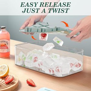 Modern 2-in-1 Kitchen Tools Easy Release <b>Rectangle</b> Injection Pop Ice Cube Maker with Lids and Tray <b>Bin</b> for Beverages Ice Cream - Product Image 5