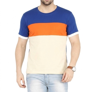 เสื้อยืดแขนสั้นผู้ชายลำลอง คอโอ ลายทางตัดสี ทรงปกติ ผ้าถัก - Product Image 2
