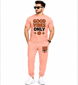<b>Men's</b> <b>Pink</b> Two Piece Tracksuit Set Short Sleeve Crew Neck T <b>Shirt</b> And Pants Letter Print Casual - Product Image 1