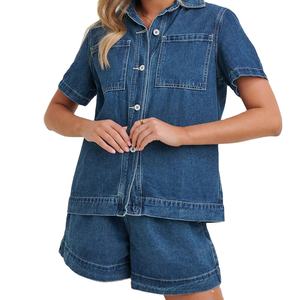 เซ็ตผ้ายีนส์สำหรับผู้หญิงชุดลำลอง2ชิ้นเสื้อแขนกุดกางเกงขาสั้นเอวสูงกางเกงยีนส์2026 - Product Image 2