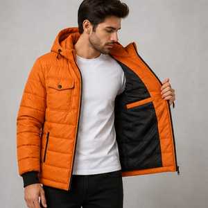 Chaqueta Acolchada con Capucha para Hombre, Color Naranja, Resistente al Viento, con Relleno de Poliéster y Cierre de Cremallera - Product Image 4
