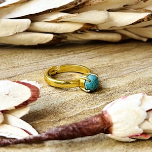 Trendy New <b>Turquoise</b> <b>Gold</b> <b>Ring</b> Boho Brass Bands For Women 18k Plated Solitaire Design Ethnic Jewelry for Wholesale/OEM/ODM - Product Image 3