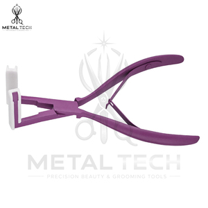 Pince à presser pour extensions capillaires adhésives violettes mates, mâchoires en silicone souple, cadre ergonomique à double ressort, pince de salon pour bandes adhésives - Product Image 2