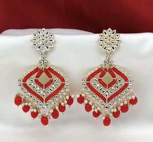 Pendientes de Moda para Mujer, Multicolores, Estilo Kashmiri, Chapados en Oro, Diseño de Flor, Cristal, Imitación de Perla - Product Image 3