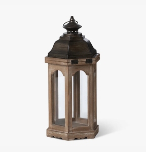 Wooden Candle <b>Lantern</b> Hexagonal Vintage Pillar Holder with Metal Top Rustic <b>Hurricane</b> Lamp Decorative Interior Home Decor - Product Image 2