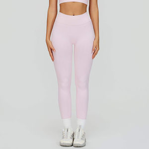 <b>Women's</b> High Waist Solid <b>Pink</b> <b>Leggings</b> Breathable Knitted Full Length Athletic Yoga Pants - Product Image 1