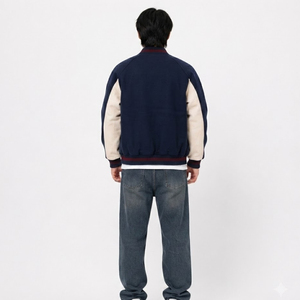 Blouson universitaire pour homme bleu marine avec lettre T brodée, style décontracté, coupe classique, vêtement d'extérieur d'automne, service OEM, 100% coton, col montant - Product Image 5