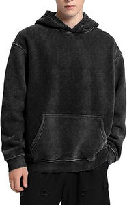 Sweat à capuche noir délavé pour homme, style vintage, coupe oversize, en coton, streetwear, personnalisable, vente en gros OEM - Product Image 4