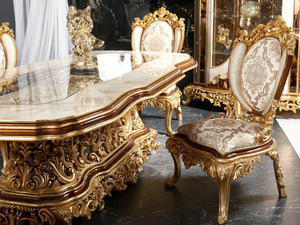 Royal Luxury Solid Mahogany Wood Dining Room Set Gold Carved 6 Chairs Palace <b>Table</b> Storage Sideboard <b>Buffet</b> Mansion Furniture - Product Image 5