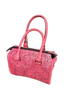 Sac de voyage en cuir de luxe style western, rose, avec embossage floral et fermeture éclair - Product Image 3