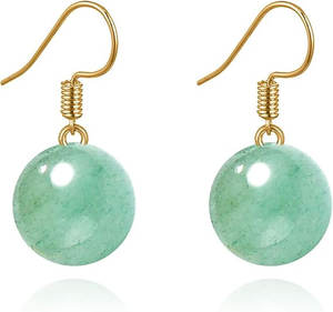 Pendientes de Aventurina Verde Natural con Cuentas Redondas y Gancho Chapado en Oro, Joyería Artesanal con Piedras Preciosas para Mujer, Venta al Por Mayor - Product Image 2