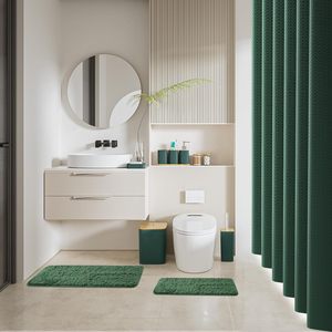 Set da <span class=keywords><strong>Bagno</strong></span> Nero 22 Pezzi con Tenda Doccia, Spazzola WC, Cestino, Dispenser Sapone, Accessori, Porta Bastoncini Cotone e Vassoio - Product Image 1