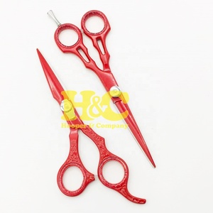 Nouvel arrivage : Ciseaux de barbier rouges en acier inoxydable pour droitiers, kit d'outils, pointe droite, tranchants, durables - Product Image 1