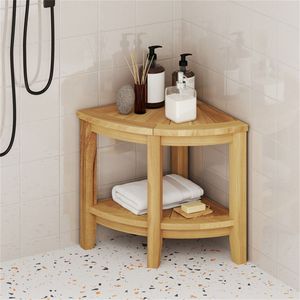Sedia da Doccia Moderna in Legno di Teak con Ripiano Portaoggetti, Panca per Bagno in Legno Massello per Interni ed Esterni - Product Image 1