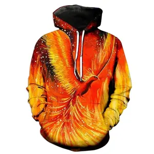 New Cool Men Fashion Hoodies Fire Phoenix Bird 3D Printed Flame Hoodie Sweatshirt Casual Loose Sweatshirt