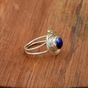Handmade <b>Lapis</b> <b>Lazuli</b> Round <b>Ring</b> 925 Sterling Silver Spiral Double Band Bohemian Jewelry for Women - Product Image 6