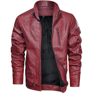 Veste de moto en cuir PU vert pour homme MANWA, col rond, fermeture éclair, coupe ajustée, manches régulières, couleur unie, imperméable, vêtements d'hiver - Product Image 6