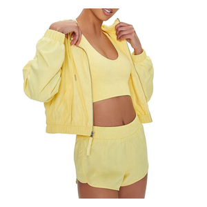 Women Track Suit 2 Piece Solid Color Windbreaker Windproof Jacket With Pocket and Adjustable Cinch and Shorts - Product Image 5