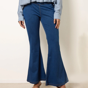 Wholesale custom logo denim pants high waist <b>jeans</b> flare denim women fashion streetwear bulk supply export - Product Image 3