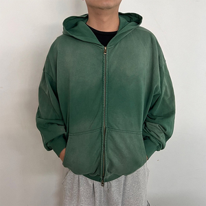 Sudadera con Capucha y Cremallera Extra Grande para Hombre, Verde Sólido, Algodón French Terry, Estilo Casual para Otoño - Product Image 3