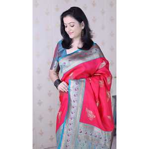 Sari de Seda Suave Rosa de la Marca Elite Weaves, Tejido con Hilo Banarasi y Diseño de Pavo Real, Vestidos Elegantes de Cóctel, 650 g - Product Image 5