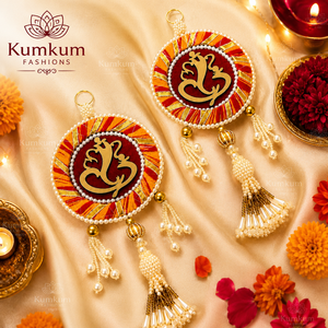 Moderna y Hermosa Mini Decoración de Pared de Ganesha en MDF con Diseño de Borlas de Perlas para Decoración de Diwali y Bodas, Adorno para Puerta y Pared de Mandir - Product Image 1